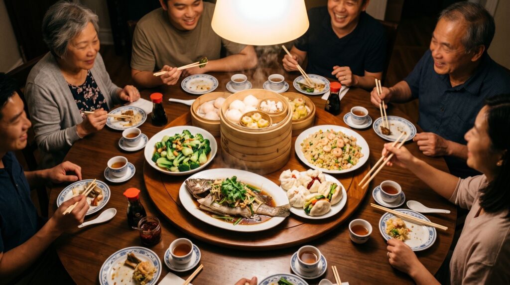 Asian street food market dishes